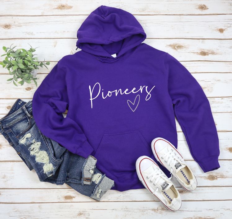 Purple Pioneers Heart, Adult White Script